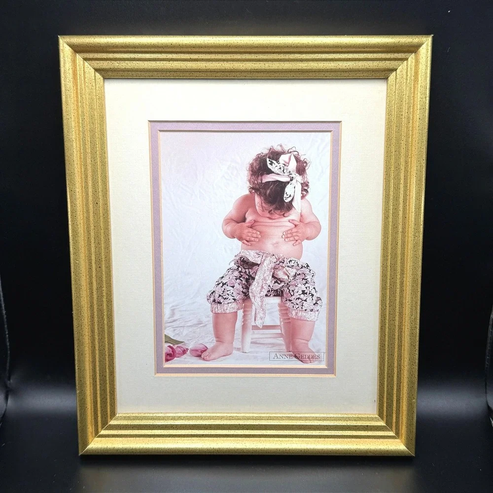 Vintage Anne Geddes Baby Print Framed Nursery‎ Wall Art Pink Double Matted